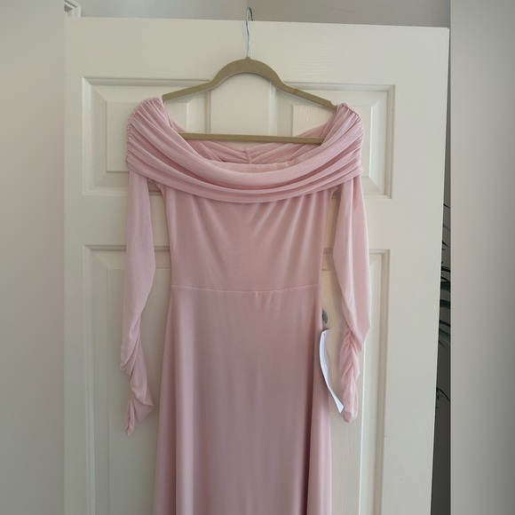 light pink a line prom dress Light Pink Sleek Satin V-Neck Dress For Prom With Beading And Lace-Up